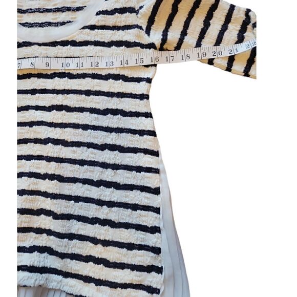 Anthropologie Postage Walkwrite Longsleeve Tee Pleated Inset Navy White  XS - Picture 7 of 11